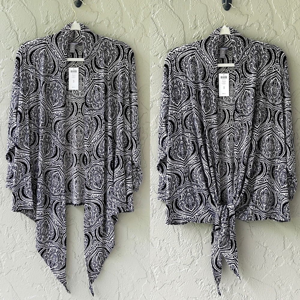 Chico's Travelers Women's 3 Black & White Multi XL Medallion Luciana Jacket NWT